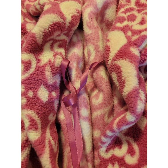 PINK K Sleep wear Robe Pink Damask Print Plush Chunky Women's Sz Small - Picture 8 of 11